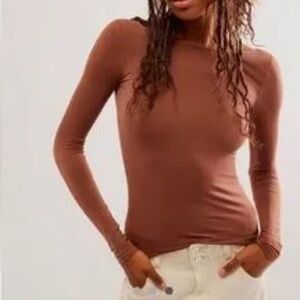 Free People Brown Low Back Seamless Long Sleeve Top